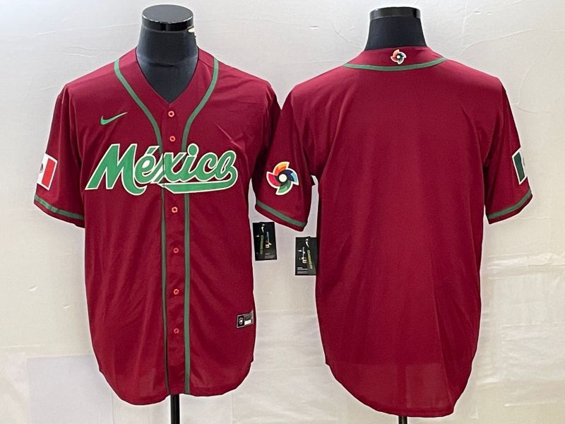 Men 2023 World Cub Mexico Blank Red Nike MLB Jersey2